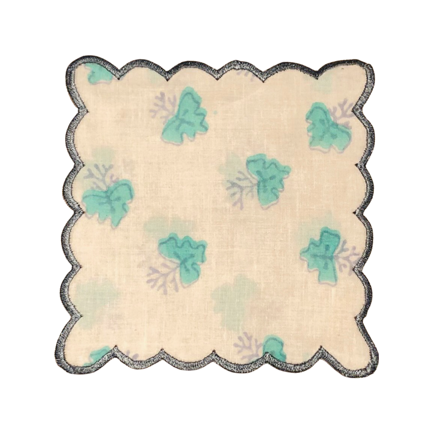 Six Mint Clover ( blue thread) cocktail squares