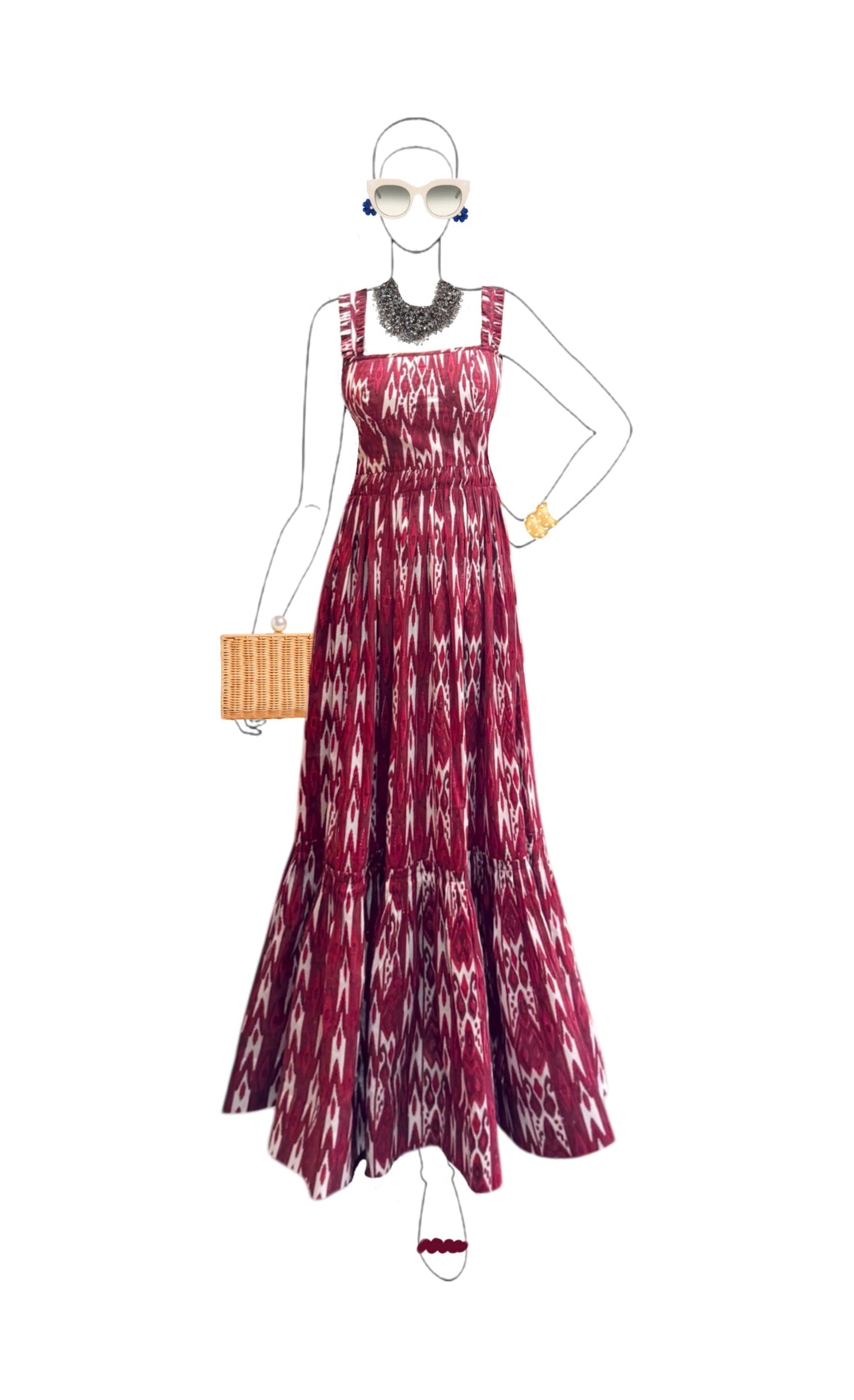 Georgina Dress Red Ikat