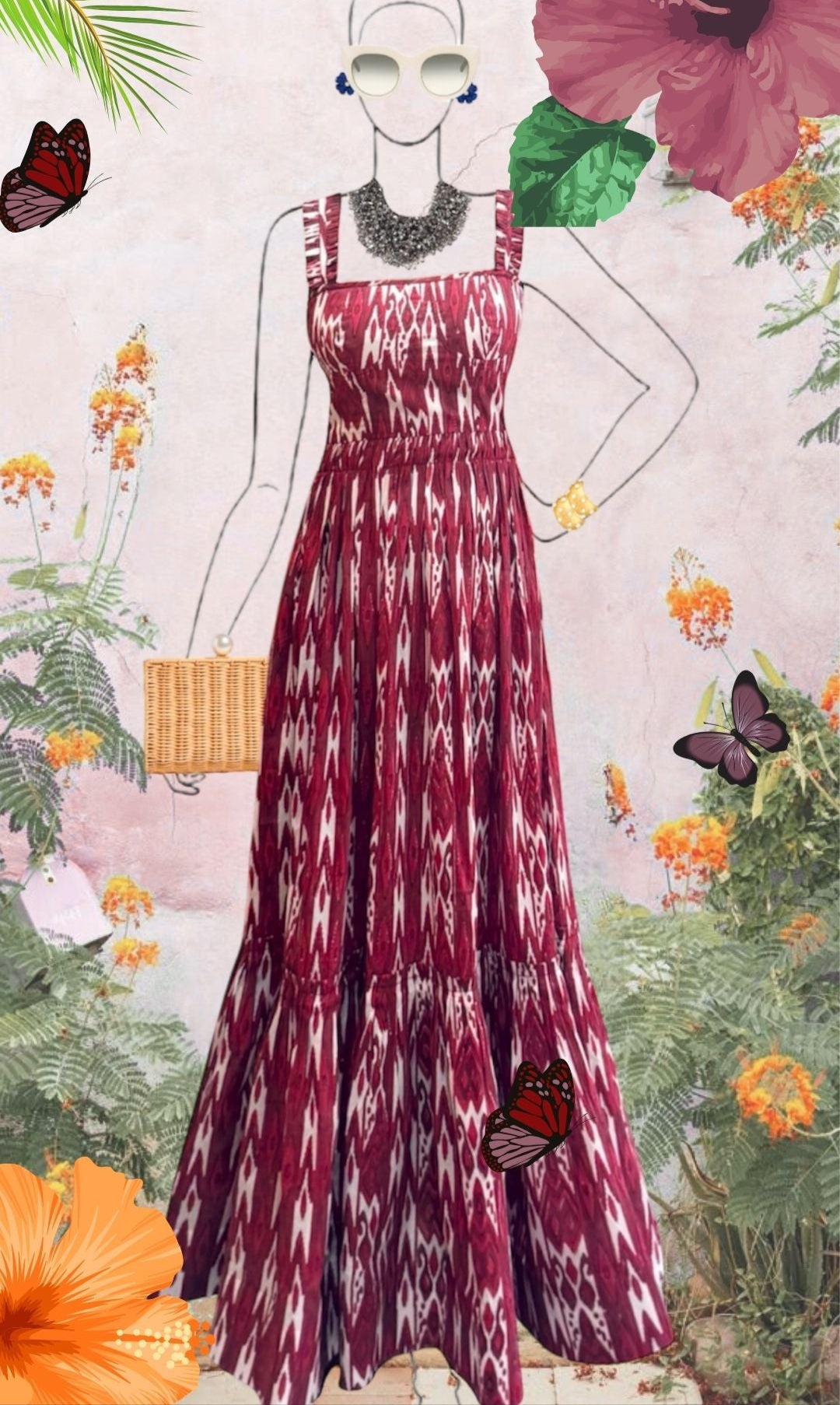 Georgina Dress Red Ikat