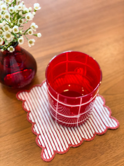 Six Ticking stripe Deep Raspberry cocktail squares
