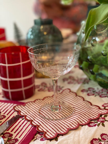 Six Ticking stripe Deep Raspberry cocktail squares