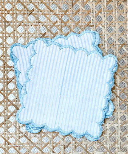 Six  Blue Ticking stripe cocktail squares